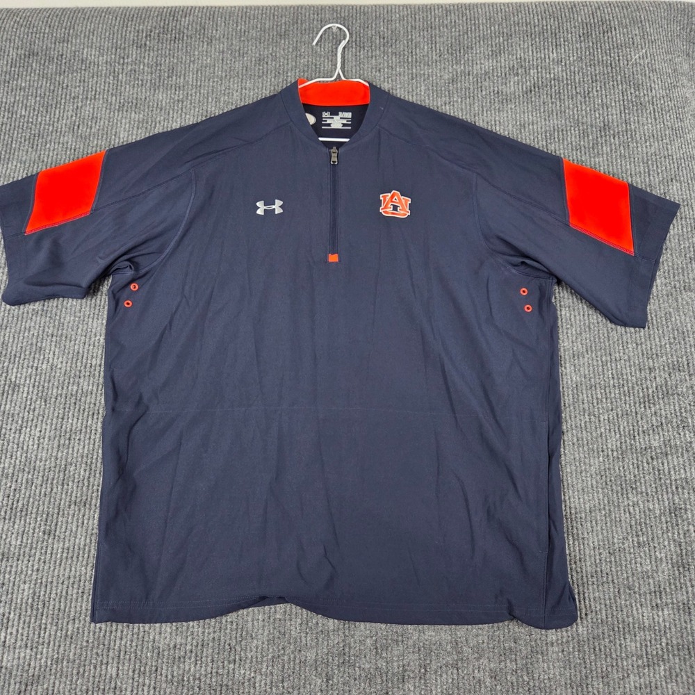 Under Armour Auburn Tigers Mens XL Navy Blue 1/4 Zip Short Sleeve Warmup Jacket